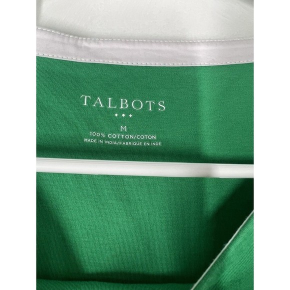 Talbots Green Top With White Medium Blouse Cotton - Picture 2 of 5